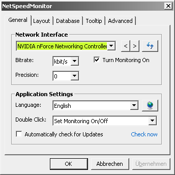 NetSpeedMonitor DSL Speed Anzeige Konfiguration Network