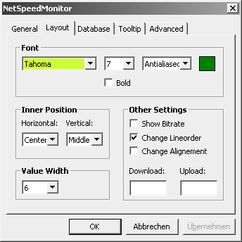 NetSpeedMonitor DSL Speed Anzeige Konfiguration Font